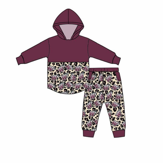 Baby Girl Long Sleeves Team W Hoodie Shirt Leopard Pockets Pants Clothes Set Moq 5