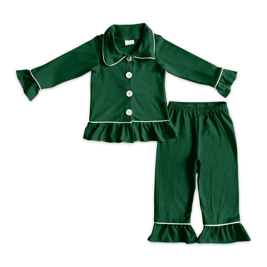 ( No moq ) Preorder Adult Women Buttons Shirt Pants Green Pajamas Christmas Set Clothes