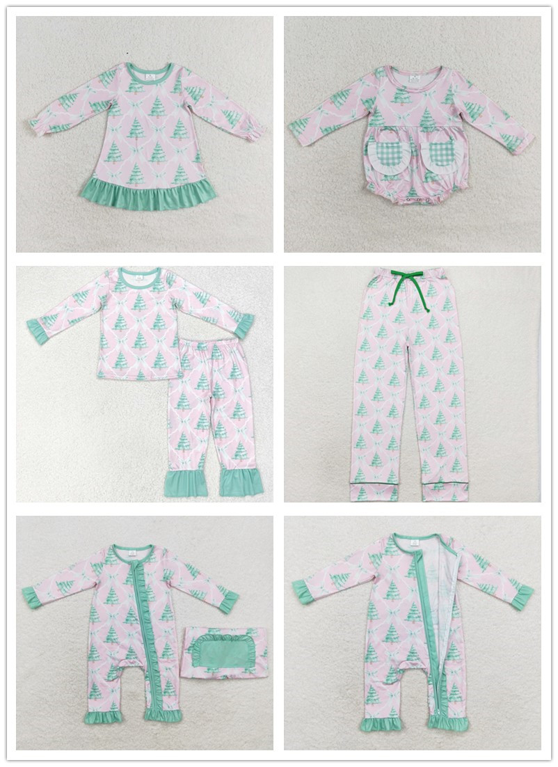 Baby Boy Girl Adult Women Christmas Tree Bows Sibling Family Romper Pajamas Clothes Set RTS
