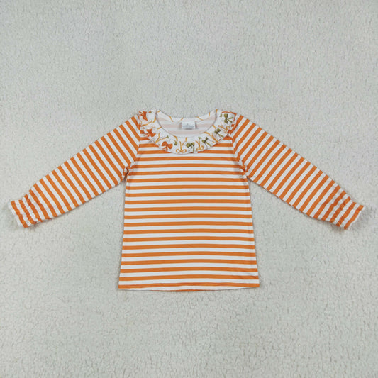 Baby Girl Long Sleeves Orange Stripes Ruffle Shirt Tops RTS