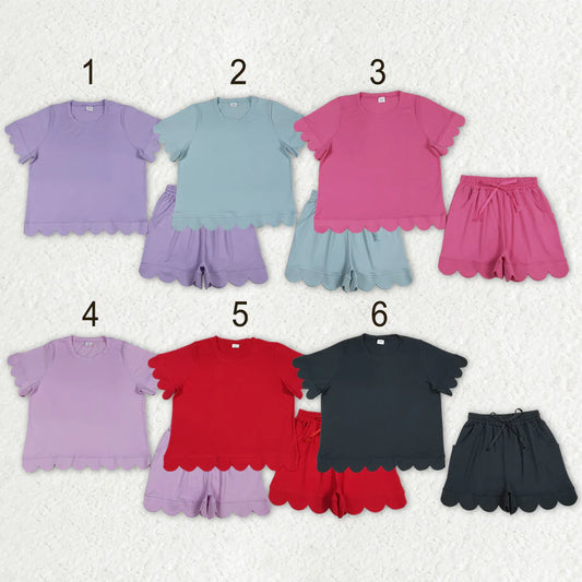 Sibling Adult Women Short Sleeves Scallop Shirts Shorts Pajamas Cotton Clothes Woman Sets RTS