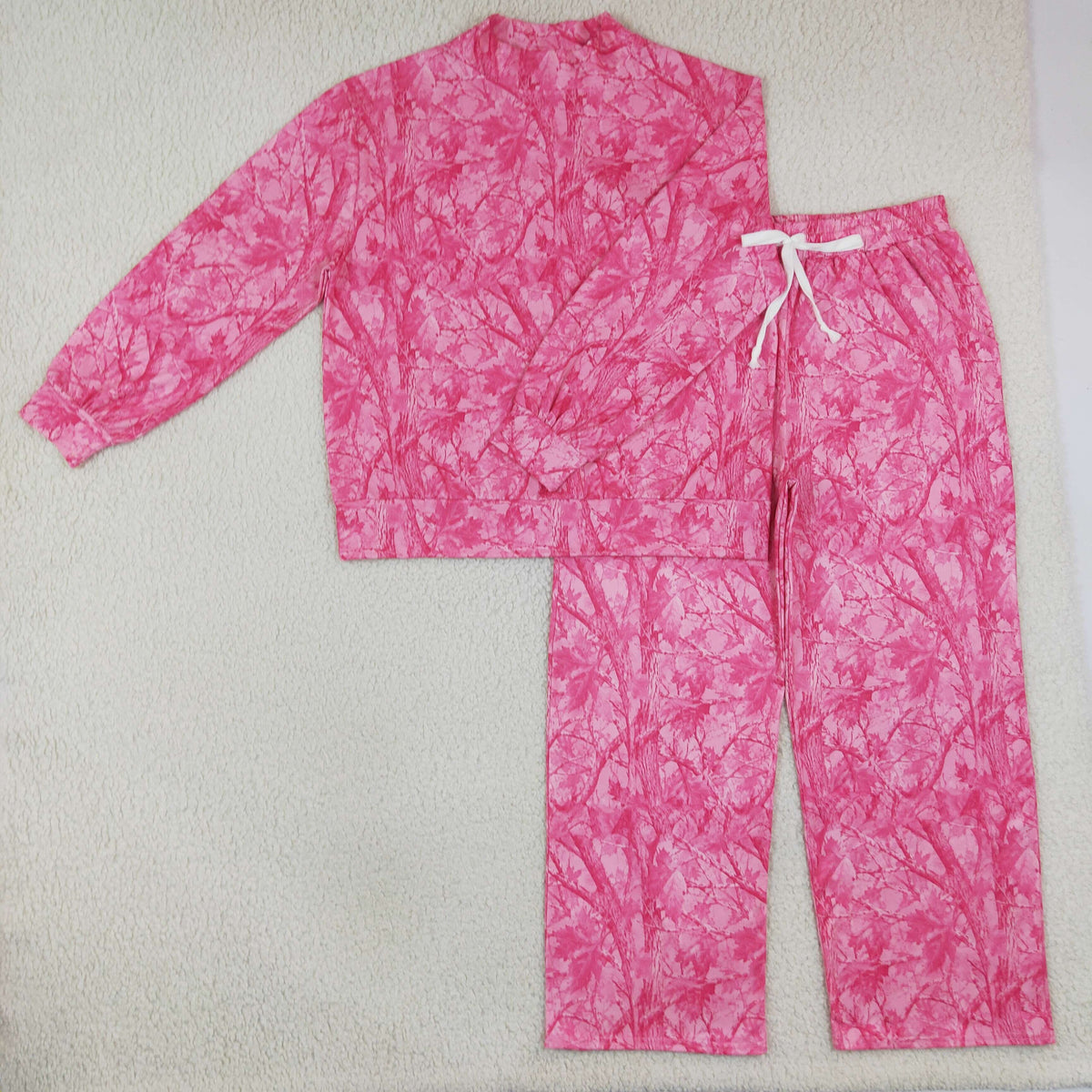 Adult Women Long Sleeves Leaves Shirt Camo Pants Pink Set Clothes RTS