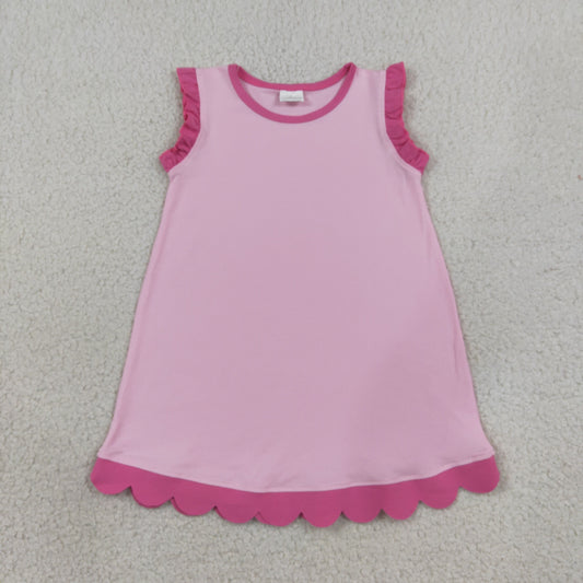 Baby Girls Kids Sleeveless Scallop Knee Length Dress Pink Clothes RTS