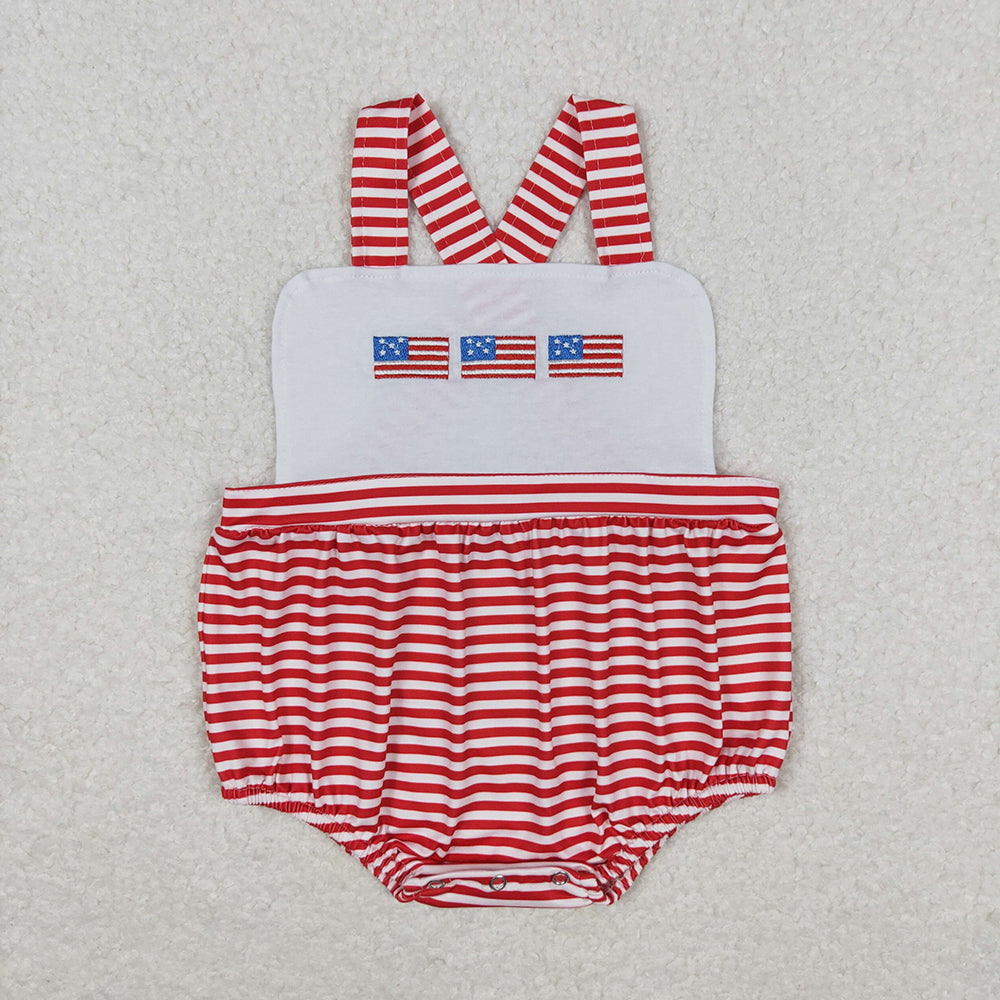 Baby Boy Girl Embroidery Flags July 4th Sibling Clothing Set Romper Dress