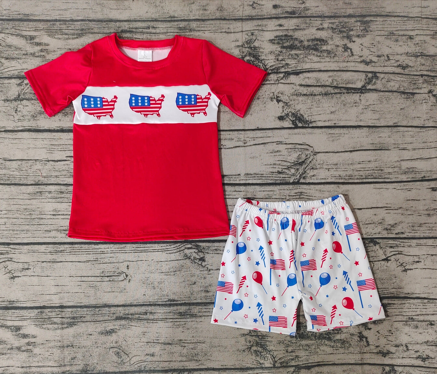 Baby Boy Red Short Sleeves Shirt Flags Balloons Shorts July 4th Set
