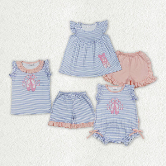 Baby Girls Sibling Embroidery Shoes Rompers Dresses Clothes Sets