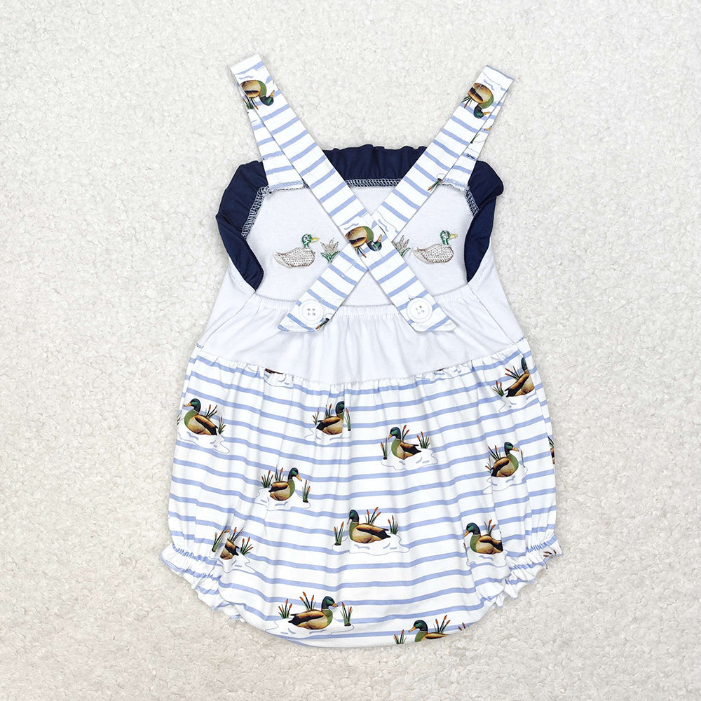 Baby Boy Girl Embroidery Ducks Sibling Romper Set