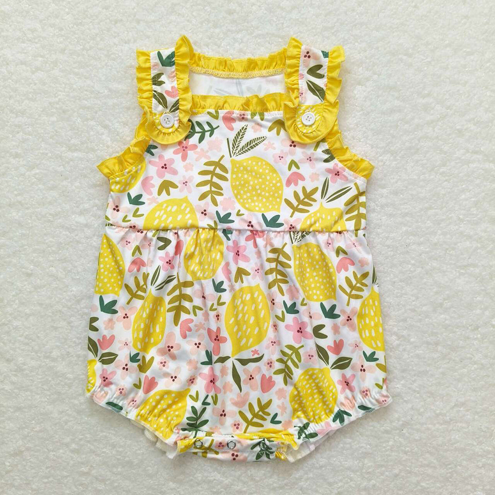 Baby Girl Sleeveless Lemon Flowers Sibling Sister Romper Set