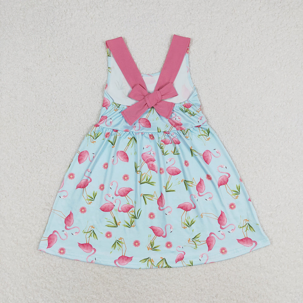 Baby Girls Flamgo Sleeveless Bows Summer Knee Length Dresses