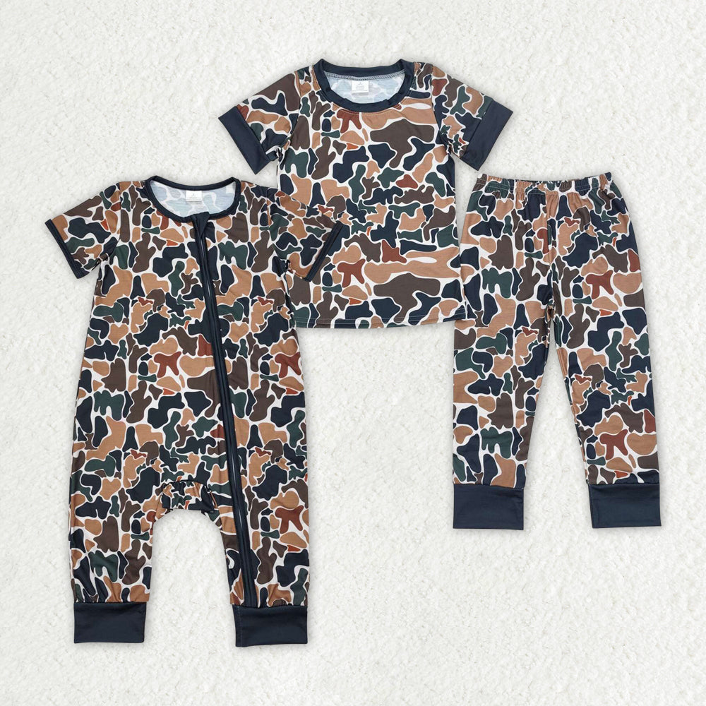 Baby Boy Bamboo Clothes Sibling Camo Romper Pajamas Set