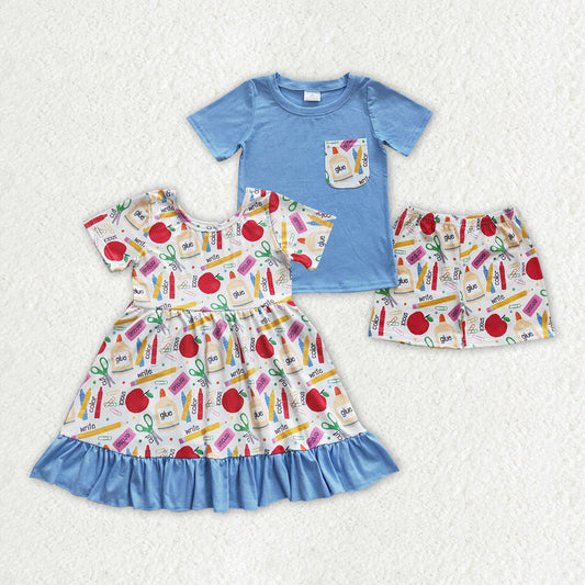 Baby Boy Girl Short Sleeves Back To School Apple Pencil Sibling Dress Outfit Clothes RTS