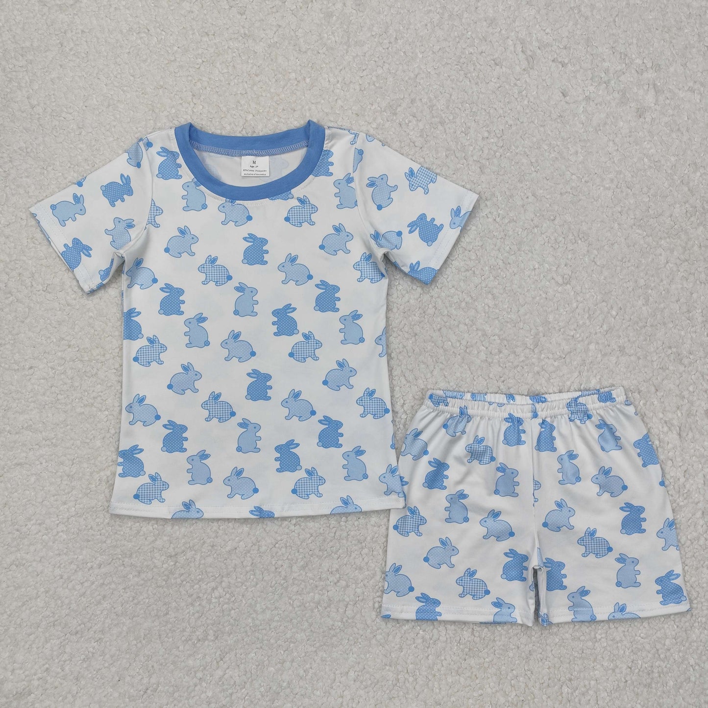 Baby Boy Short Sleeves Easter Rabbits Shirt Shorts Pajamas Clothes Blue Set