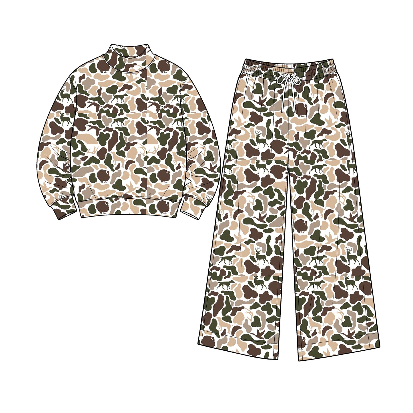 ( No moq ) Preorder Adult Women Deer Ducks Dogs Shirt Camo Pants Yoga Active Set Clothes