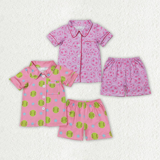 Baby Girl Short Sleeves Buttons Baseball Shirt Shorts Sibling Pajamas Outfit RTS