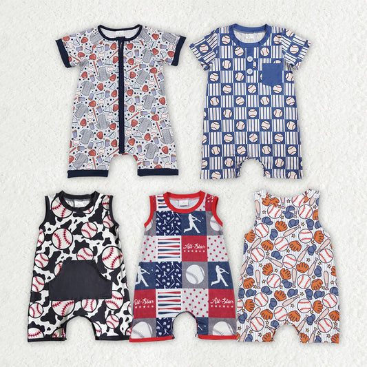 Baby Boy Infant Baseball Sibling Brother Buttons Summer Romper RTS