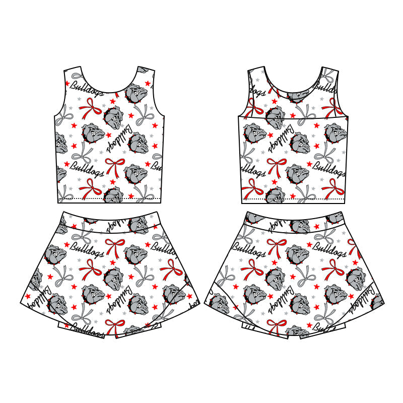 Baby Girl Sleeveless Dogs Bows Team Tops Skirt Shorts Skort set ( Moq 5 )