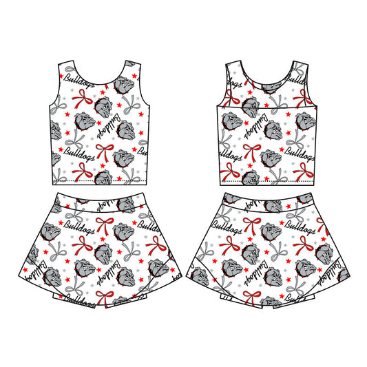 Baby Girl Sleeveless Dogs Bows Team Tops Skirt Shorts Skort set ( Moq 5 )