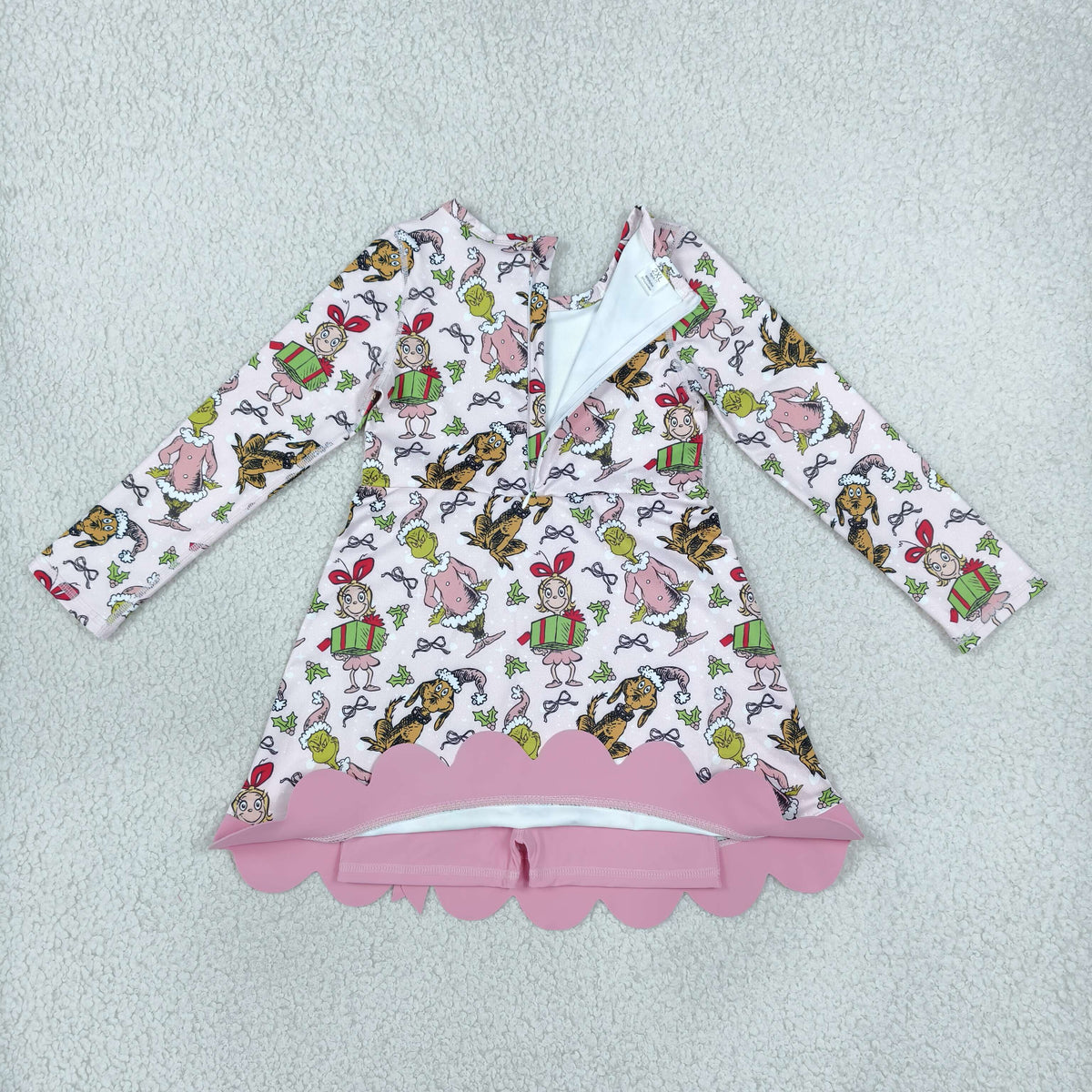 Baby Girls Kids Christmas Green Face Bows Scallop Dress Yoga Active Clothes RTS