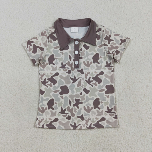 Baby Boy Short Sleeves Ducks Camo Buttons Hunting Shirt Tops RTS