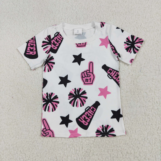Baby Girl Short Sleeves Black Purple Cheer Tee Shirt Tops RTS