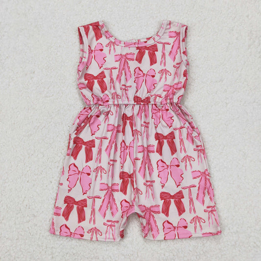 Baby Girl Sleeveless Pink Bows Pockets Jumpsuit RTS
