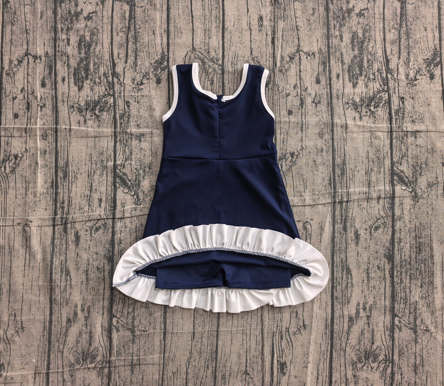 ( No moq ) Preorder Baby Girls Kids Sleeveless Shorts Scallop Navy Dress Yoga Active Clothes
