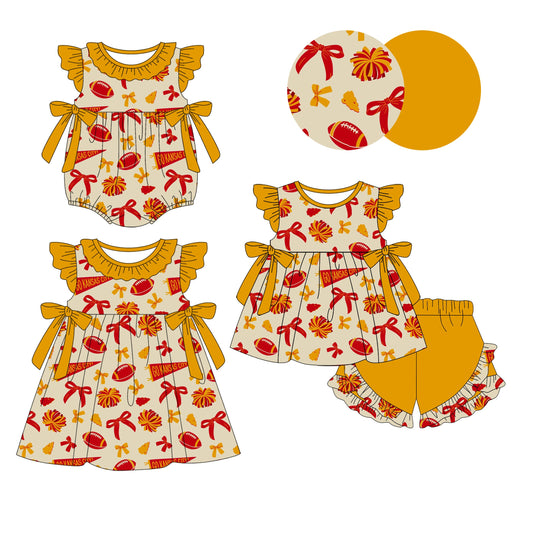 Baby Girl Bows KC Football Sibling Romper Dress Set ( Moq 5 Each Style )