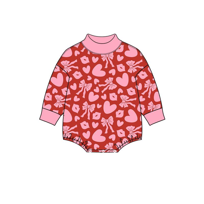 ( Moq 5 ) Preorder Baby Girls Infant Long Sleeves Hearts Bows Valentine Romper Clothes
