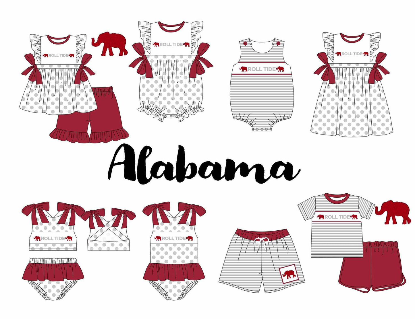 Baby Boy Girl Elephants Team Sibling Romper Dress Swimsuit Set ( Moq 5 each style)