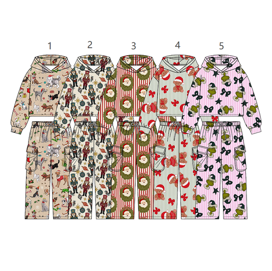 ( Moq 5 Each Style ) Sibling Baby Girls Kids Long Sleeves Christmas Bows Hoodie Shirts Pockets Pants Sets Clothes