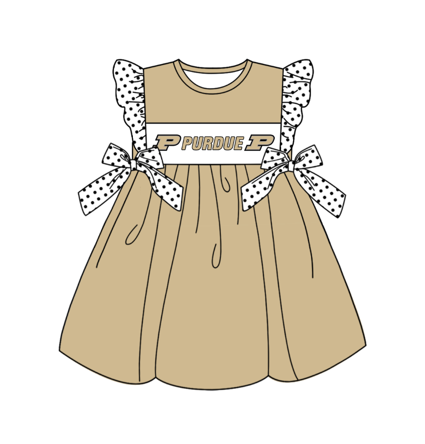 Baby Girl Short Sleeves P Team Bows Knee Length Dress ( Moq 5 )