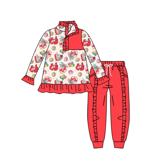 Baby Girl Long Sleeves Cartoon Princess Shirt Pants Clothes Set Moq 5