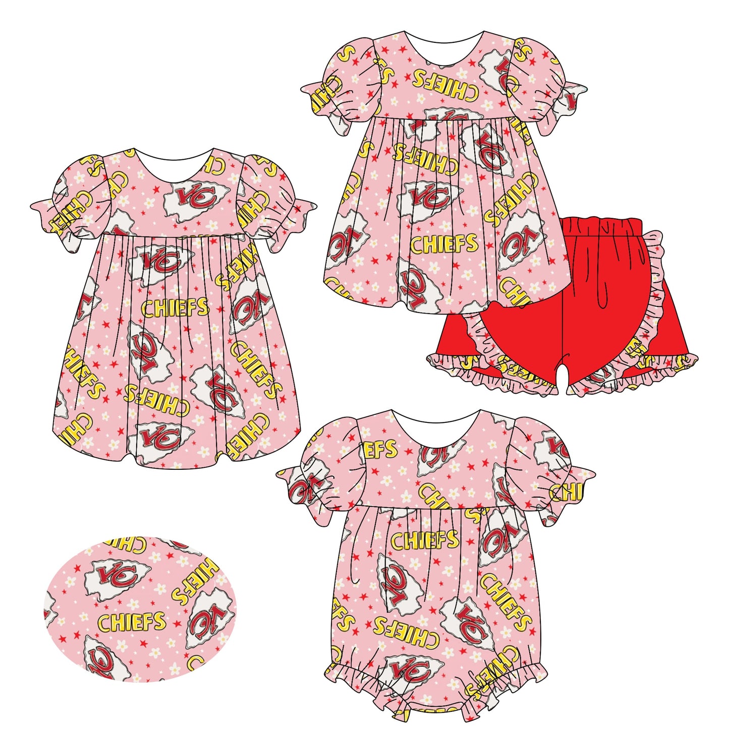Baby Girl Short Sleeves Team KC Flower Sibling Romper Dress Set ( Moq 5 each style )