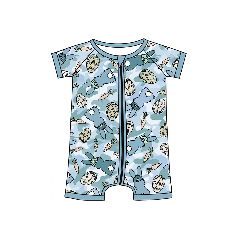 ( Moq 5 ) Preorder Baby Boys Infant Rabbits Eggs Camo Easter Zipper Romper Clothes