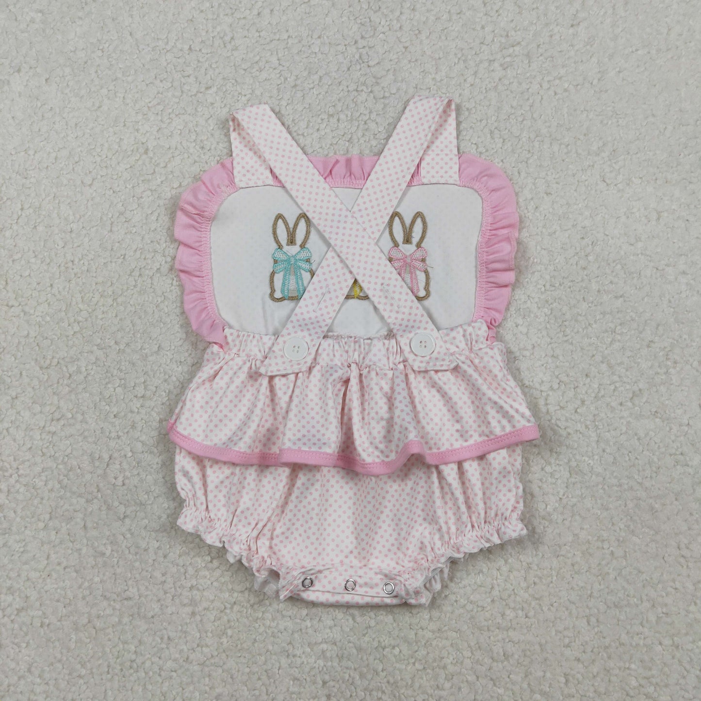 Baby Girls Kids Short Sleeves Embroidery Rabbits Pink Tops Pockets Shorts Easter Clothes Set RTS