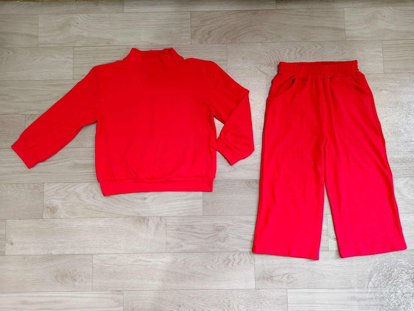 ( No moq ) Preorder Baby Girl Kids Long Sleeves Red Shirt Pockets Pants Cotton Set Clothes