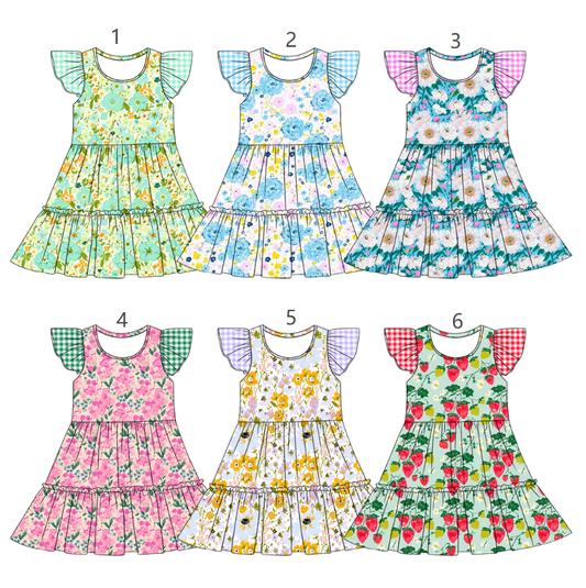( Moq 5 Each Style ) Sibling Baby Girls Short Sleeves Flower Knee Length Dresses