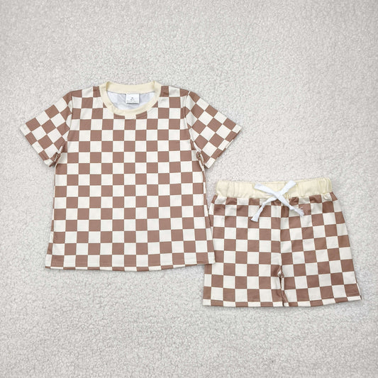 Baby Kids Toddler Short Sleeves Checked Shirt Shorts Pajamas Set RTS