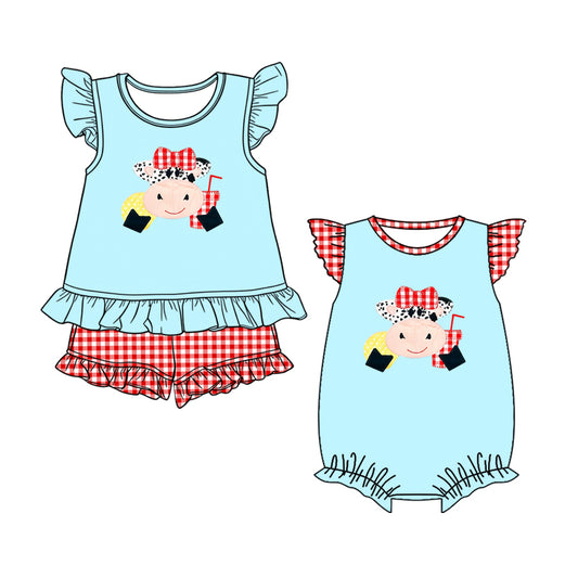 ( Moq 5 Each Style ) Baby Girls Kids Short Sleeves Cow Farm Sibling Summer Romper Set