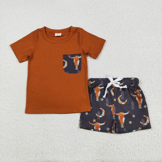 Baby Boy Short Sleeves Shirt Western Cow Print Shorts Summer Set RTS
