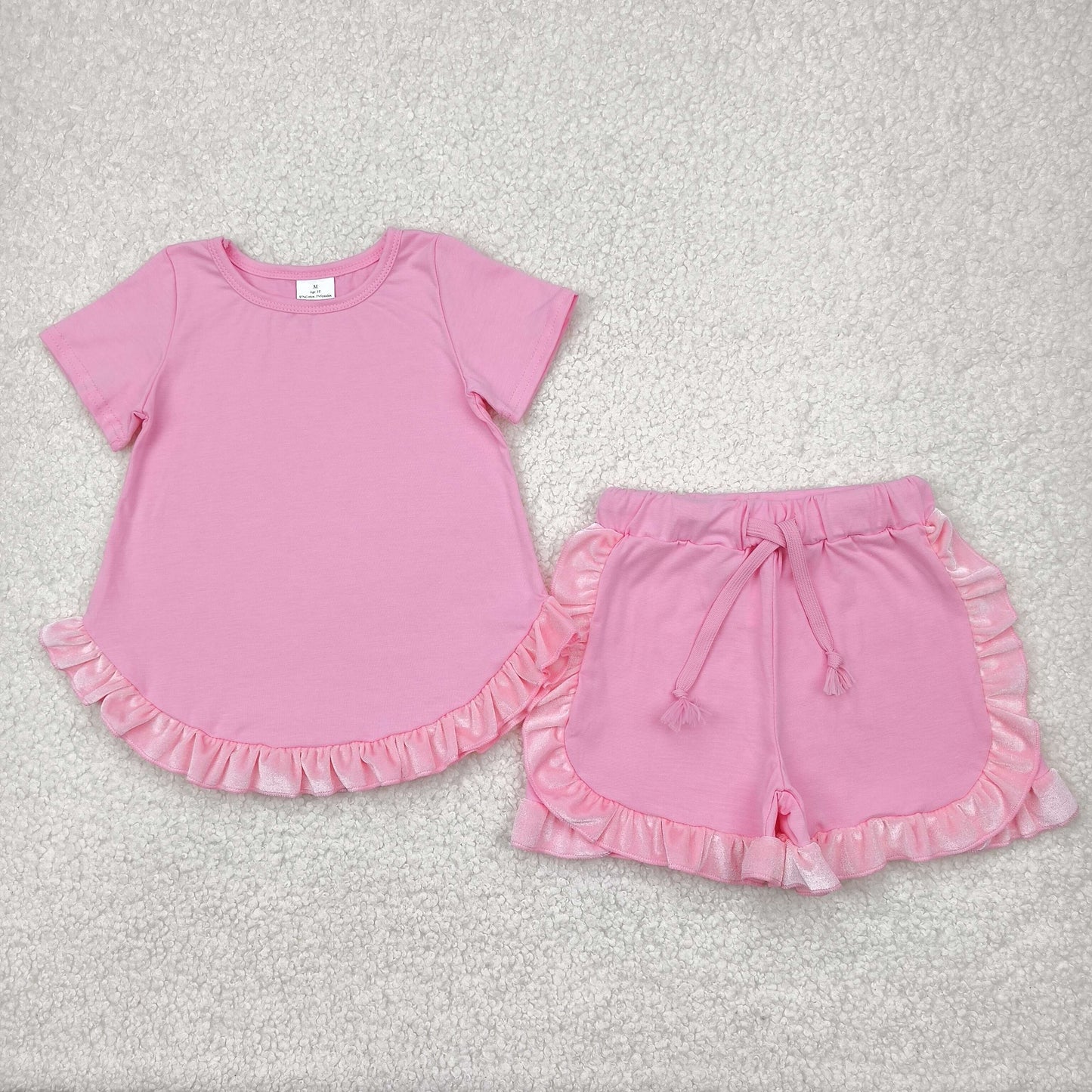Baby Girl Pink Cotton Shirt Ruffle Shorts Clothes Set RTS