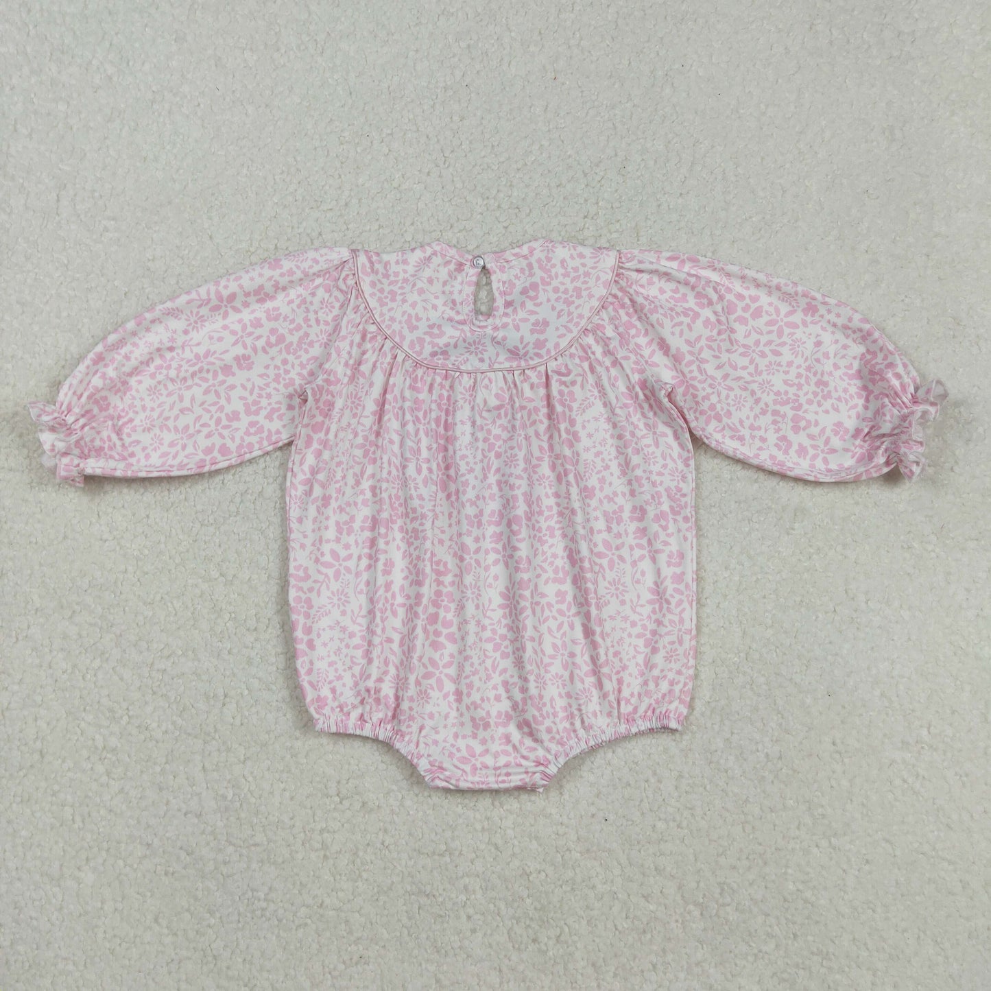 Baby Girl Long Sleeves Thanksgiving Embroidery turkey Pink Floral Smocked Bubble Romper RTS
