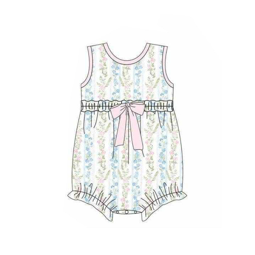 ( Moq 5 ) Preorder Baby Girls Infant Sleeveless Floral Stripes Summer Bubble Romper