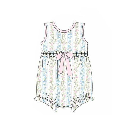( Moq 5 ) Preorder Baby Girls Infant Sleeveless Floral Stripes Summer Bubble Romper