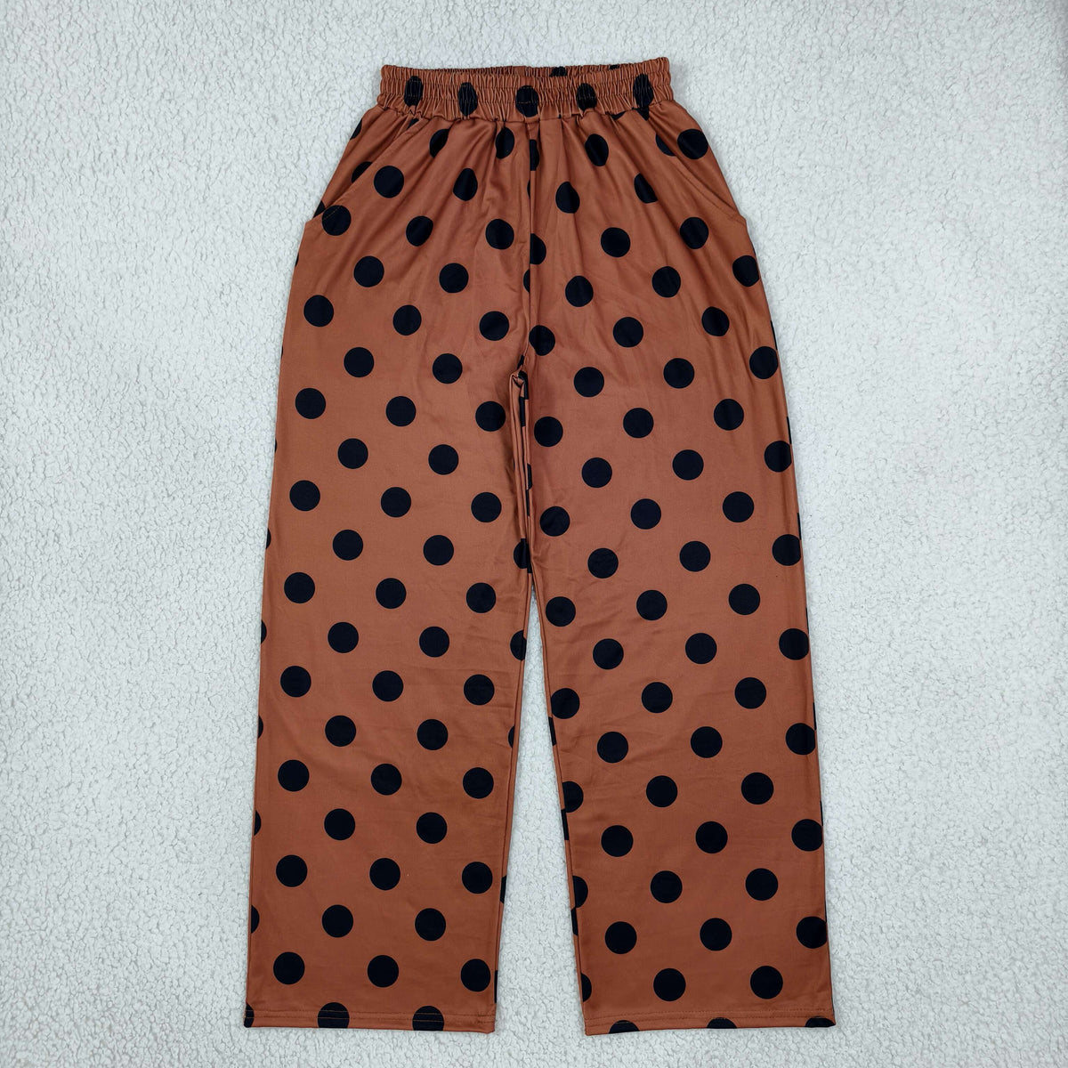 Adult Women Dots Pockets Brown Pants Bottom Clothes RTS