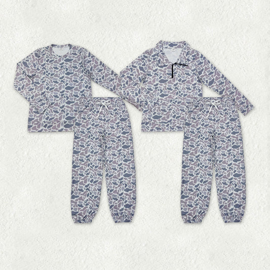 Sibling Adult Women Long Sleeves Grey Camo Shirt Pockets Yoga Active Pants Clothes Sets RTS