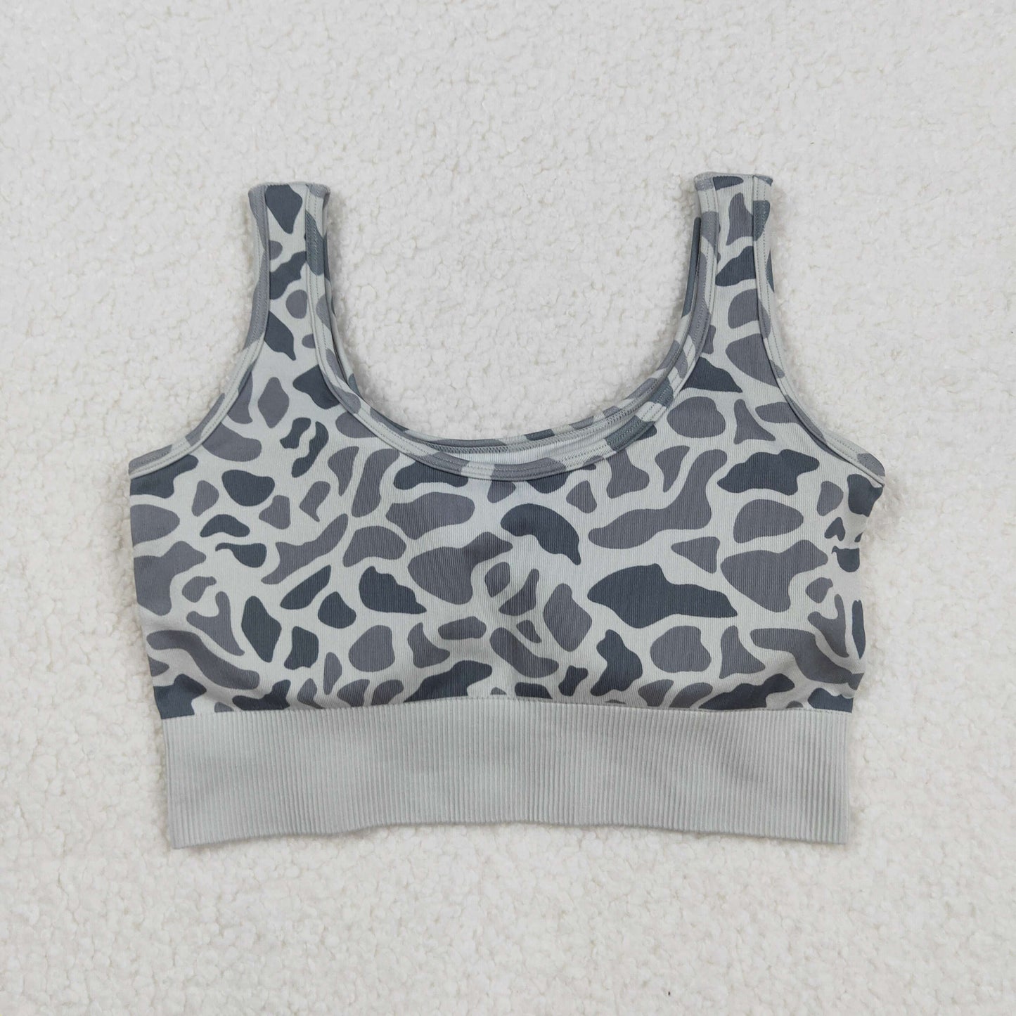 Adult Woman Sleeveless Grey Camo Knitted Yoga Tank Tops RTS