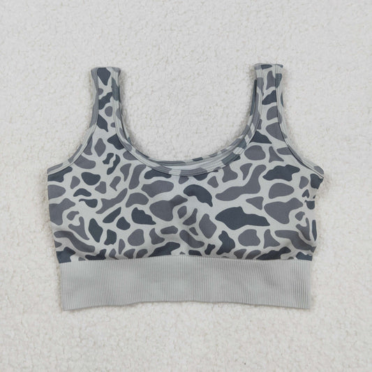 Adult Woman Sleeveless Grey Camo Knitted Yoga Tank Tops RTS