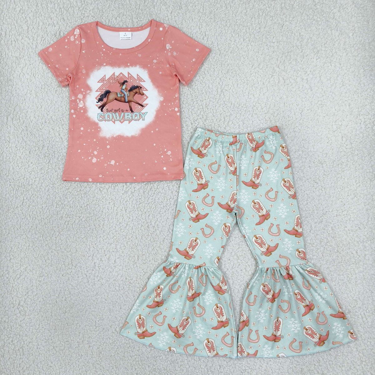 Baby Girls Kids Short Sleeves Cowboy Shirt Boots Aztec Pants Western Set Clothes RTS