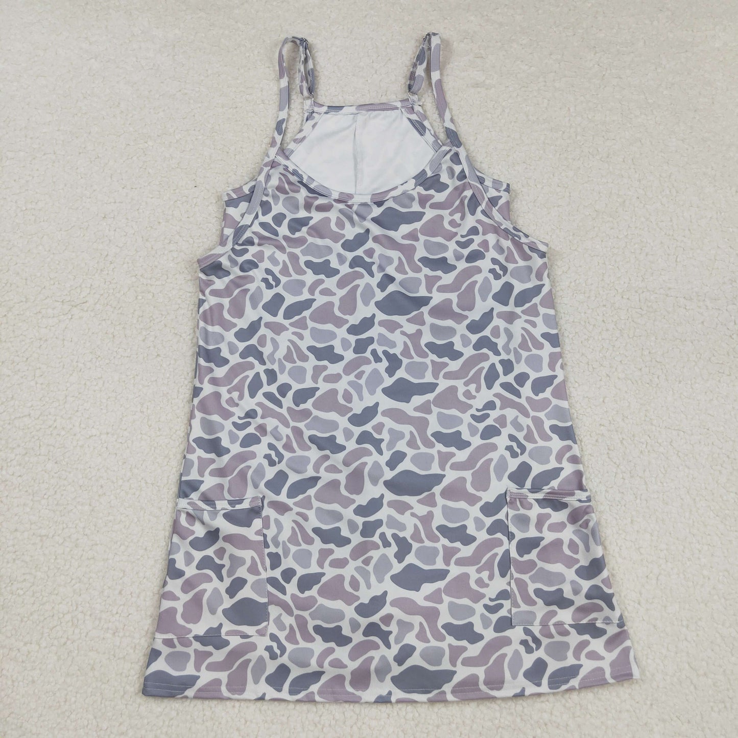 Baby Girl Adult Women Straps Grey Camo Pockets Yoga Active Sibling Family Mommy And Me Summer Dress RTS